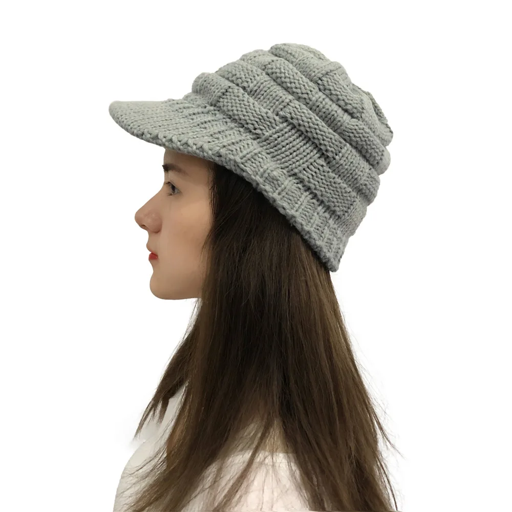 Wool Knit Visor Beanie Newsboy Cap 