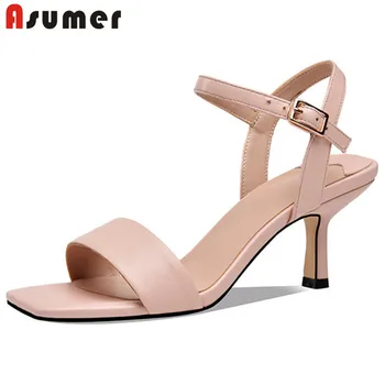 

ASUMER 2020 newest genuine leather shoes women sandals European style simple thin high heels sandals ladies party shoes