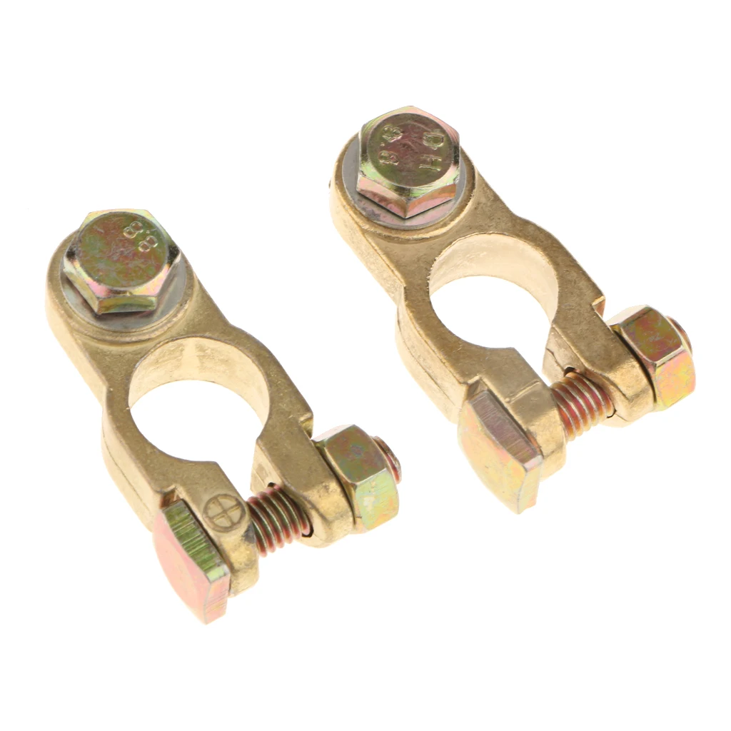 Gold Positive Negative Straight Type Battery Terminals Clamp Connectors 2Pcs battery terminal connectors