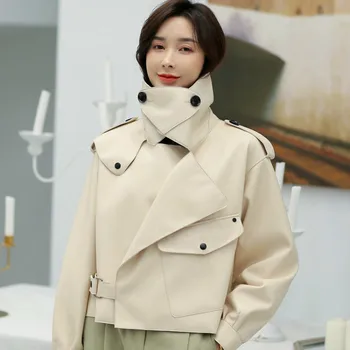 

Jacket Women Cute Spring Autumn Sheepskin Genuine Leather Coat Korean Motocycle Jackets Streetwear Chaqueta Mujer YY538