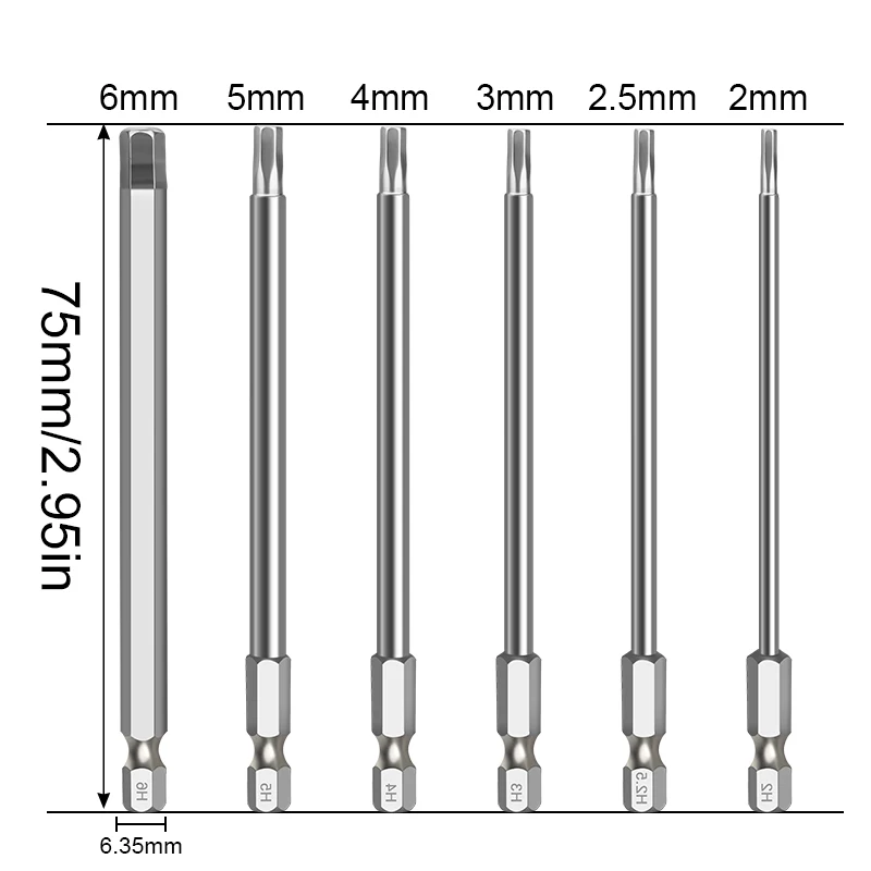 6Pcs 75mm Allen Wrench Drill Bit Set S2 Steel Magnetic Hex Inner Hexagon Head Screwdriver | Инструменты