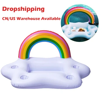 

Inflatable Pool Float Beer Drinking Cooler Table Bar Tray Beach Swimming Ring Summer Pool Party Bucket Rainbow Cloud Cup Holder