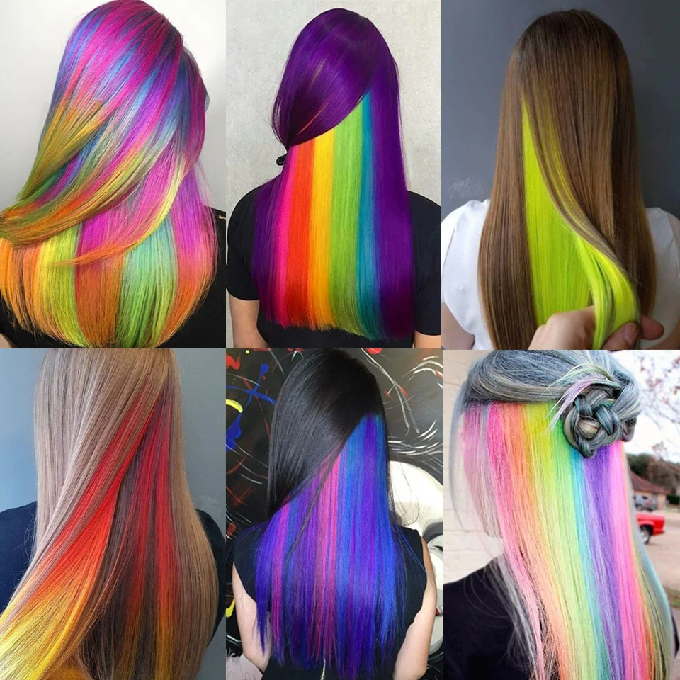 Lupu Synthetic 22 Inch Strands Of Hair On Hairpins Long Straight Hair Extension Colorful Hair Clip Girl Natural Rainbow Hair