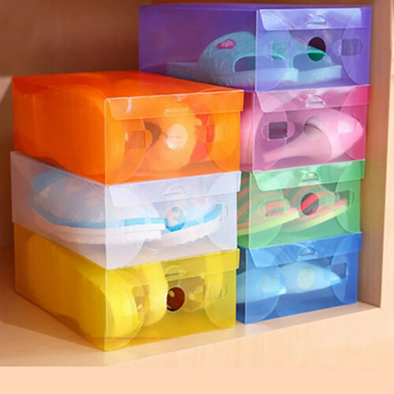 

5pcs Colorful Transparent Shoes Box Organizer Dustproof Storage Superimposed Shoe Cabinet Clamshell Shoe Organizer Shoe Rack PVC