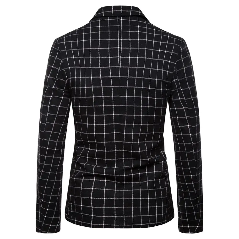 2019 Hot Sales Charm Men's Casual Fit Slim Suit One Button Business Coat Jacket Turn-down Collar Plaid Blouse 3 Color