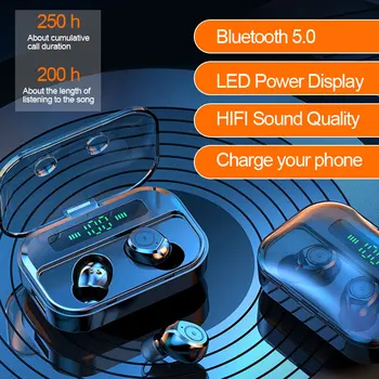 

Bluetooth Earphone Wireless Headphone IPX7 waterproof Sport Gaming Headset HD Call Dual Host LED Display Wireless Earphones