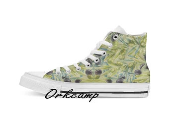 

Watercolor olive branches Custom Casual High Top lace-up Canvas shoes sneakers Drop shipping