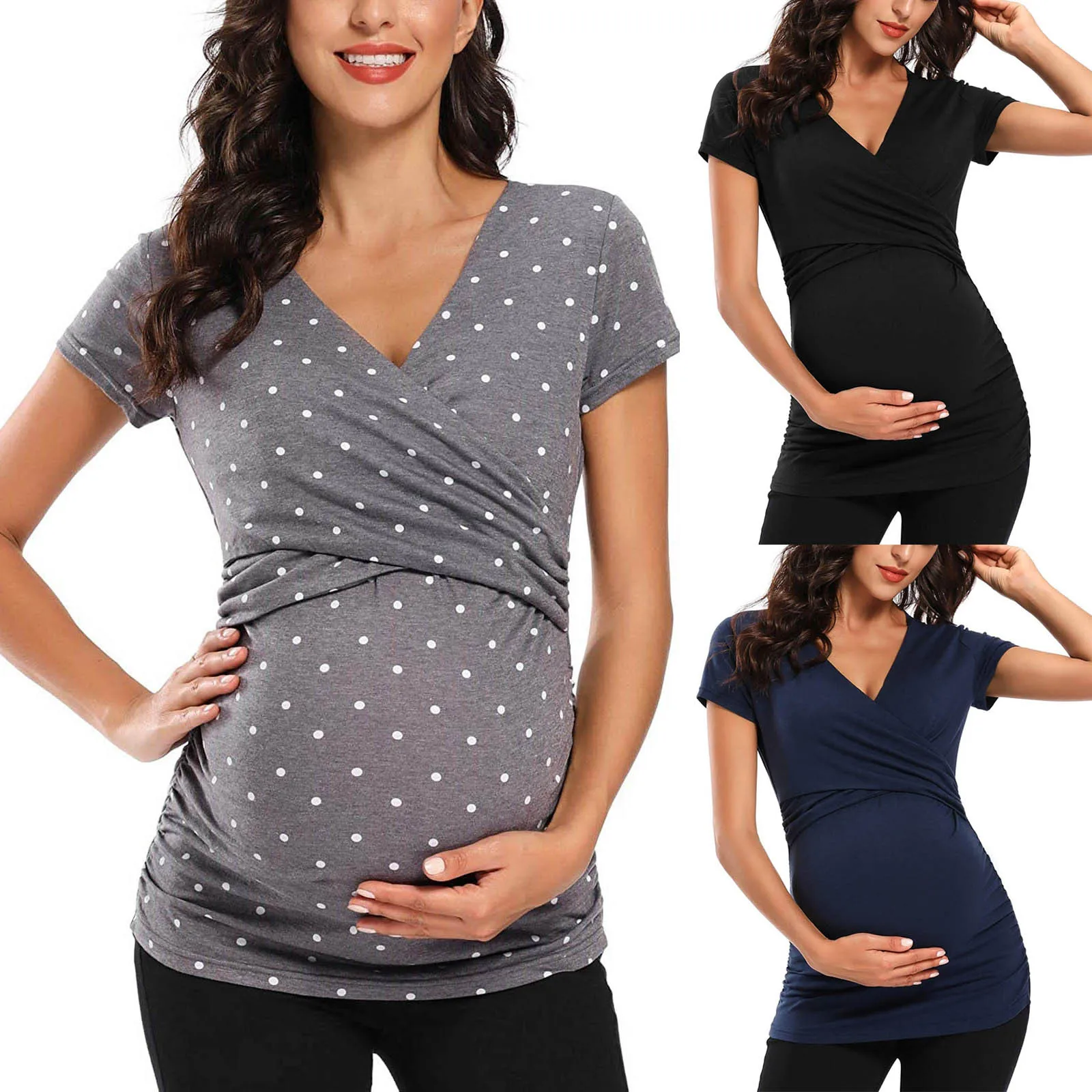 Maternity T-shirt Tops Fashion Solid Short Sleeve Breast-Feeding Pregnant Woman Maternity Summer Tops camisetas de mujer 1