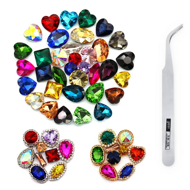 

40pcs Bright Mix Color Shape Crystal Strass Glass Rhinestones Appliques Sew Ornaments for Craft Clothing Beads DIY Jewelry Craft
