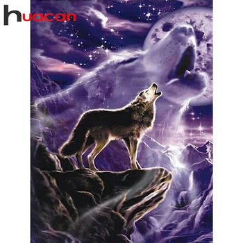 

Huacan 5d Diamond Painting Animal Wolf Full Square New Arrival Diamond Embroidery Cross Stitch Needlework Mosaic Home Decor Set