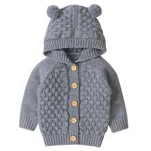 Зимние теплые для детей свитер для малышей вязаный кардиган с капюшоном для маленьких мальчиков и девочек Осенняя верхняя одежда для детей, трикотаж для детей от 3 до 24 месяцев