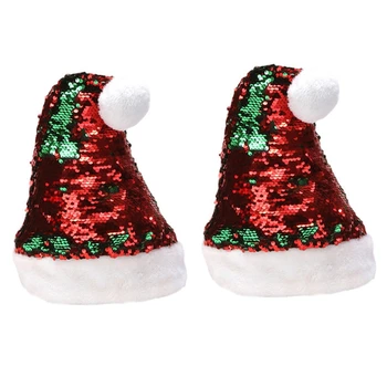 

2PCS Christmas Hat Sequins Short Plush Xmas Hat Shiny Christmas Cap Decoration