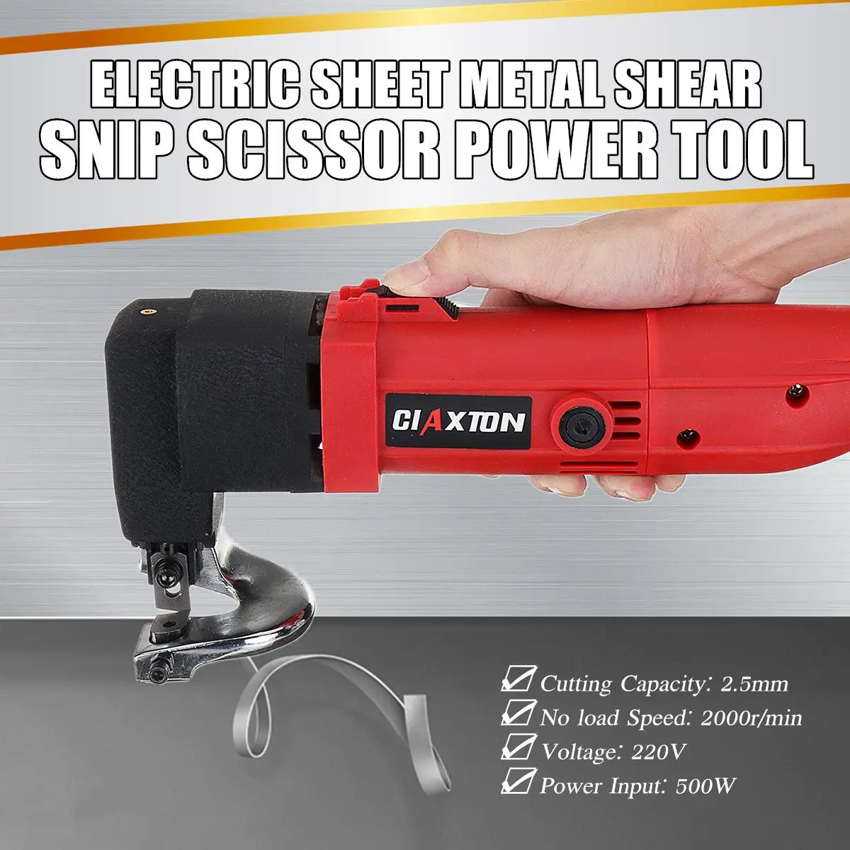 

500W 220V 2000r/min EU Plug Professional Electric Sheet Metal Shear Snip Scissor Cutter Tool Aluminum Alloy 290x77x145mm