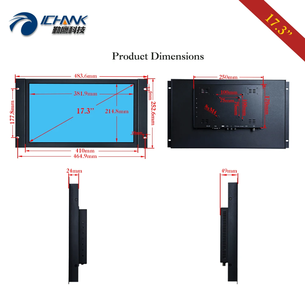 HDMI Է VGA USB   ̹, 17.3 ġ ÷, 1920x1080 ̵ ũ,   ġ LCD ũ, PC  ZK173TC-59D