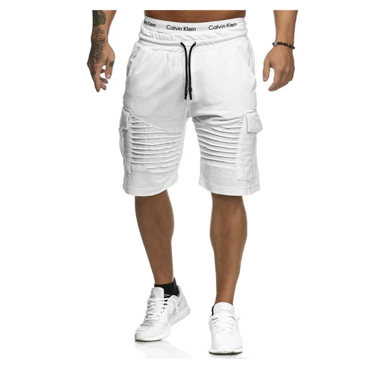 

2020 new cotton striped pocket slim five-point pants training pants men