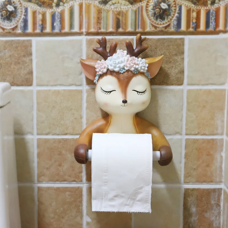 

Resin Animal Statue Roll Paper Holder Free Punching Creative Bathroom Storage Towel Rack Rag Rack Toilet Paper Roll Home Decor