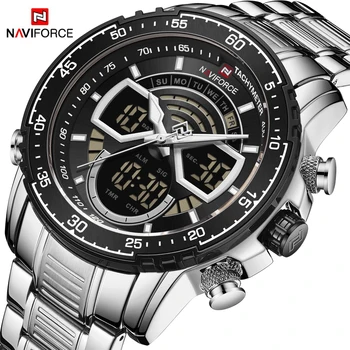 

NEW NAVIFORCE 9189 Men Military Sport Wrist Watch Stainless Steel Quartz Waterproof Watch Digital Relogio Masculino