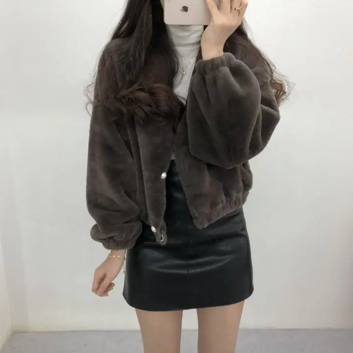 Autumn And Winter New Style Korean-style Imitation Rabbit Fur Short Coat Woolen Jacket