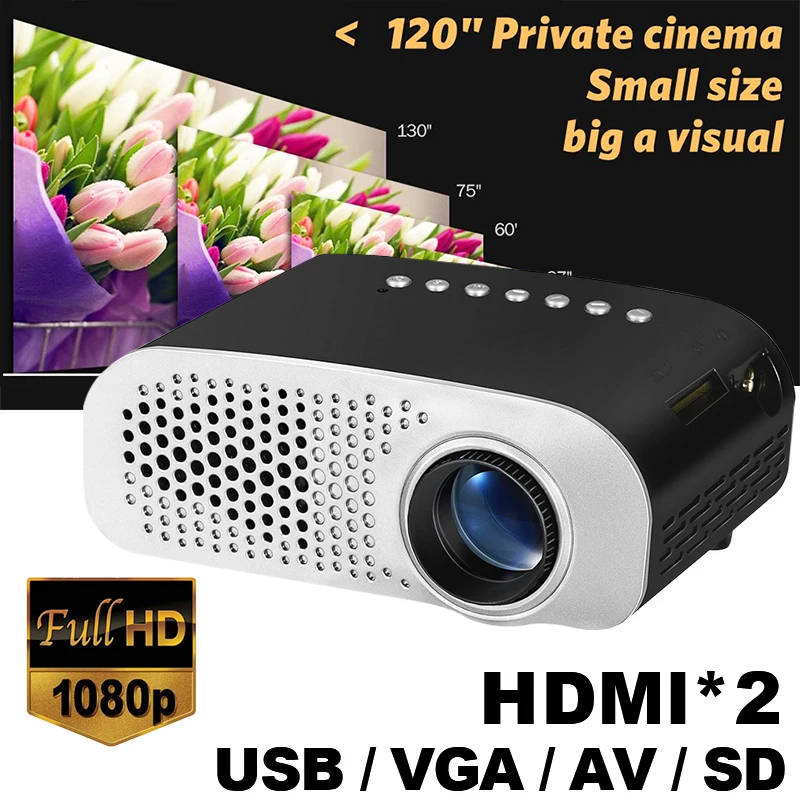 

GP802A 2.4 LCD Display LED Projector 1080P Dual HDMI Interface USB VGA AV SD Video Movie Game Home Theater Video Projector