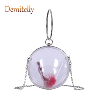 

Fashion Women's Luxury Designer Transparent Small Round Bag Mini Ladies Handbags Chain Shoulder Messenger Bag Clutch Bag Purse