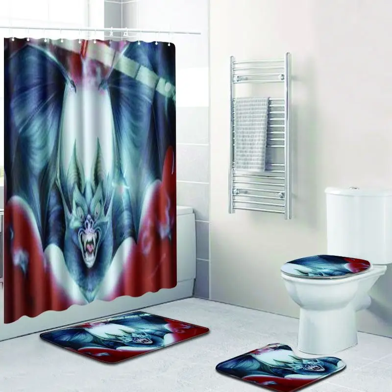 Zeegle Bath Mat and Shower Curtain Set Home Bathroom Non-slip Floor Mat Toilet Seat Cover Pedestal Mat Bathroom Accessories - Color: WD24