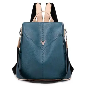 

Women's Backpack Fashion Wild Quality Soft Leather Backpack Leisure Travel Travel Large Capacity Purse Backpack Black Blue Color