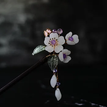 

Newest Flower Hair Forks Retro Long Tassels Hairpins Clips Wooden Hair Sticks Bun Holder Step Shake Headpiece Wedding Bride