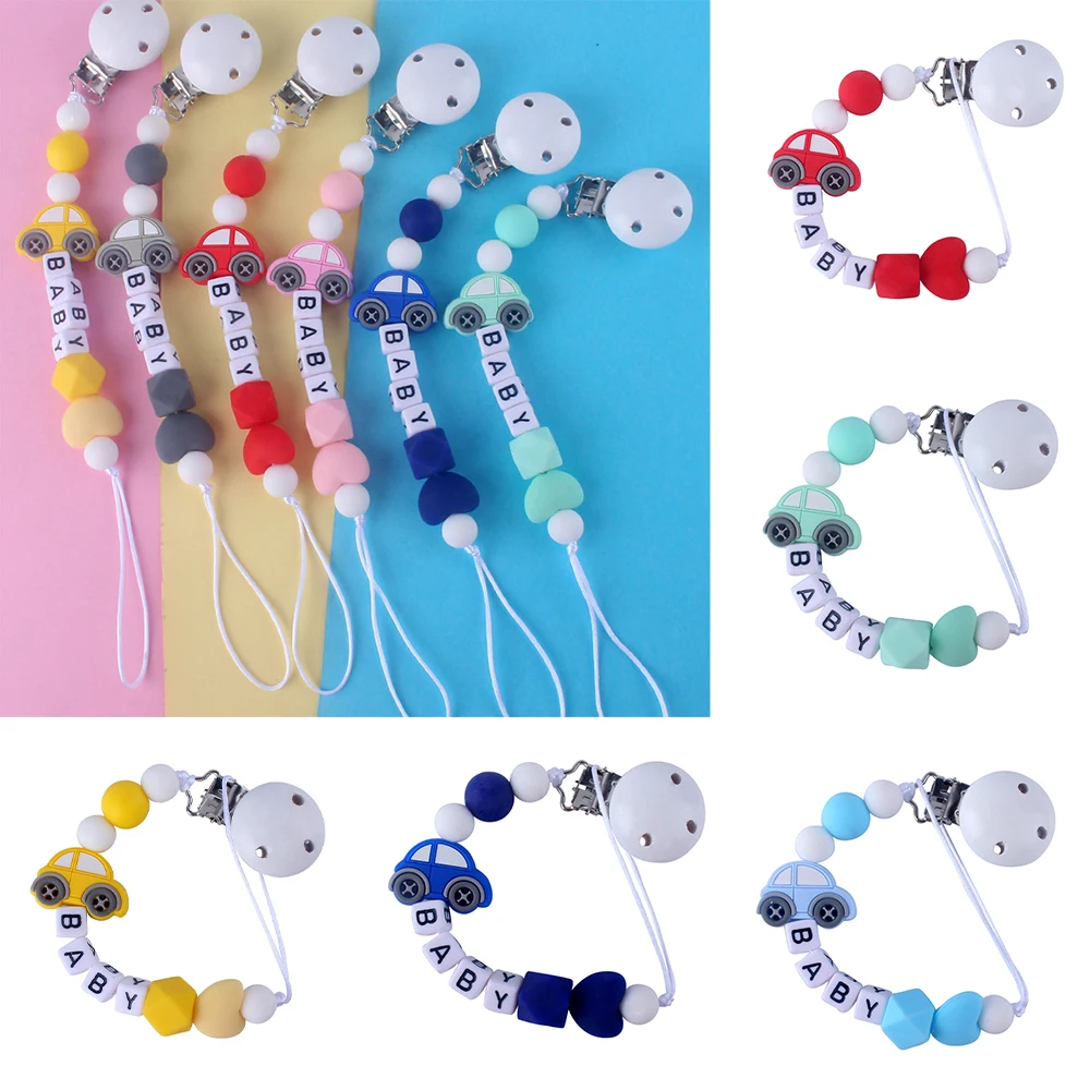 

Silicone Beads Car Pacifier Leash Personalized Pacifier Clip To With DIY Baby's Name Teething Toy