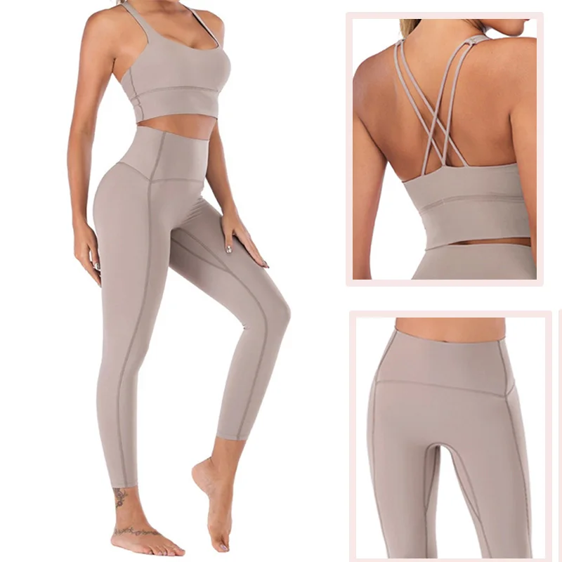 Conjunto de Yoga de sensación desnuda para mujer, mallas de Yoga, traje de Fitness para Yoga, ropa de cintura alta para gimnasio, ropa deportiva para gimnasio