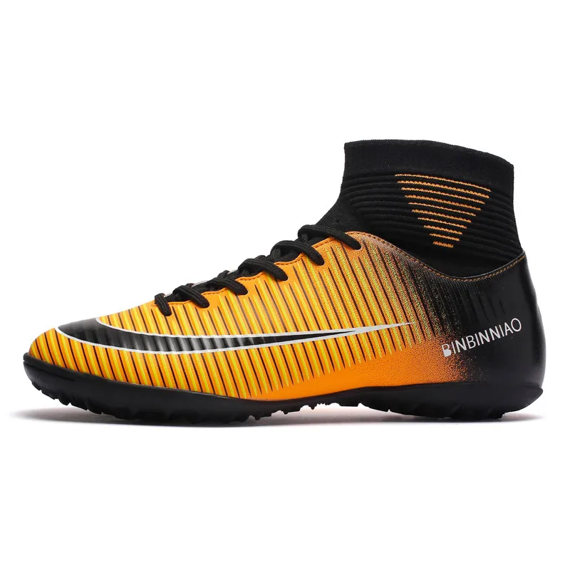 Explosive fashion high-top football shoes, broken nails and spiked soccer shoes, non-slip comfort and wear-resistant - Цвет: Broken black yellow