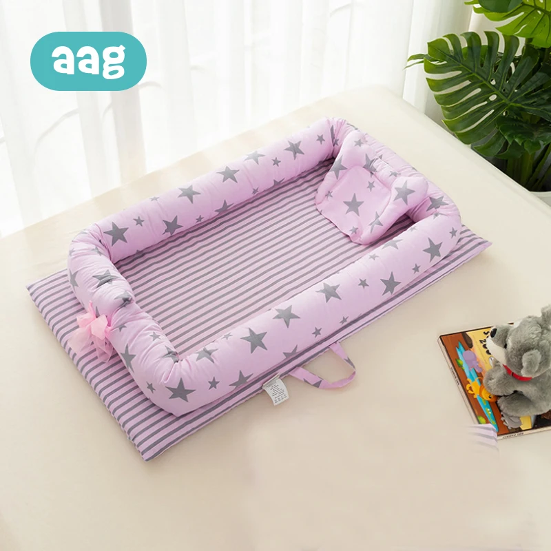 AAG Cotton Baby Nest Bed Newborn Crib Cot Portable Detachable Newborn Travel Bed Cartoon Cradle Baby Bassinet Bumper Room Decor