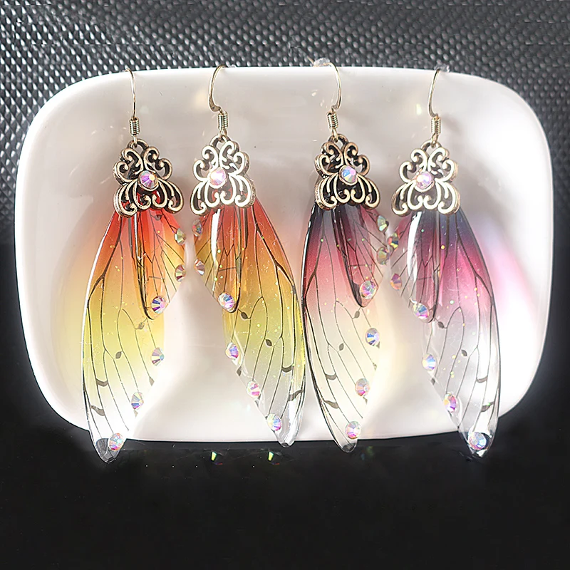 Butterfly Wing Earrings Colorful Unique Fairy Wing Drop Earrings Fashion Insect Jewelry For Women Girls Jewelry Gifts