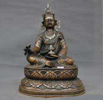 

wedding decoration Tibet Buddhis bronze silver sit lotus Guru Rinpoche Padmasambhava Buddha statue