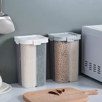 

ADOREHOUSE Sealed Multigrain Storage Tank Transparent Food Grids Kitchen 4 Container Jar Storage Large Containers Capacity