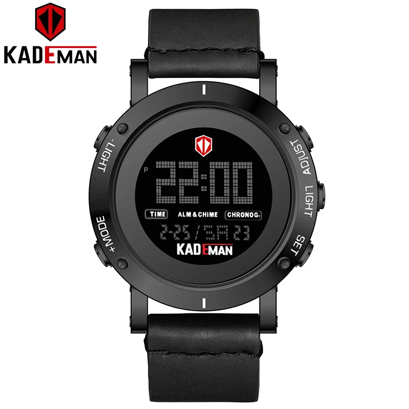 K010-B-B KADEMAN новые модные мужские часы Роскошные спортивные цифровые повседневные кожаные Наручные часы светодиодный дисплей Лидирующий бренд Водонепроницаемый Relogio Masculino - Цвет: K010-B-B