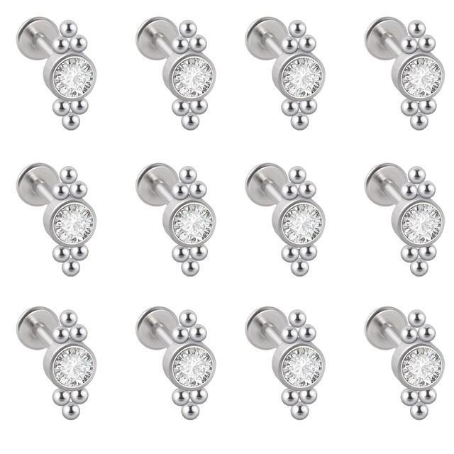 G23 Titanium&Steel 16G Cz Labret Lip Ring Crystal Cluster Ear Cartilage Tragus Helix Earrings Piercing Screw Fit Top 16g