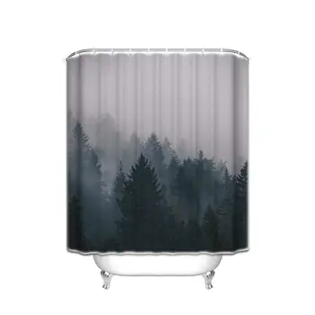 

Custom Shower Curtains Fog Pine Trees Forest Waterproof Polyester Fabric Shower Curtain