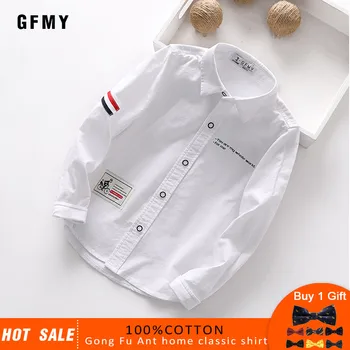 

GFMY 2020 spring summer 100%Cotton Full Sleeve boys white Shirt 3T-14T Kid Casual School Clothes 9002