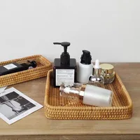 Rattan Storage Box Hand-Woven Rattan Storage Tray Wicker Basket Fruit Tea Organizer Kitchen Supplies Household Tools 1