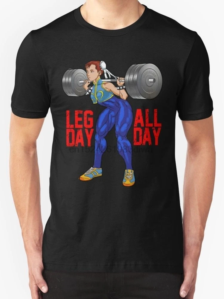 Ограниченная серия Chun Li Leg Day на весь день дизайн Мужская черная футболка Размер S-5XLShort рукав мужской