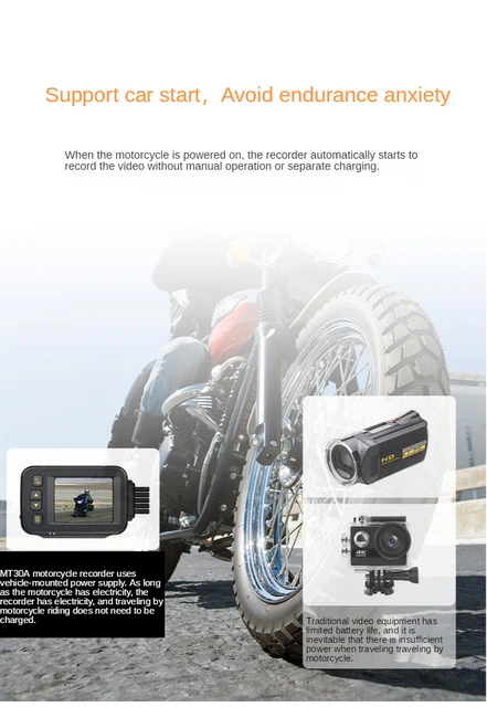 Mt30a 2 pouces ip67 étanche moto dash caméra vélo moto boîte noire