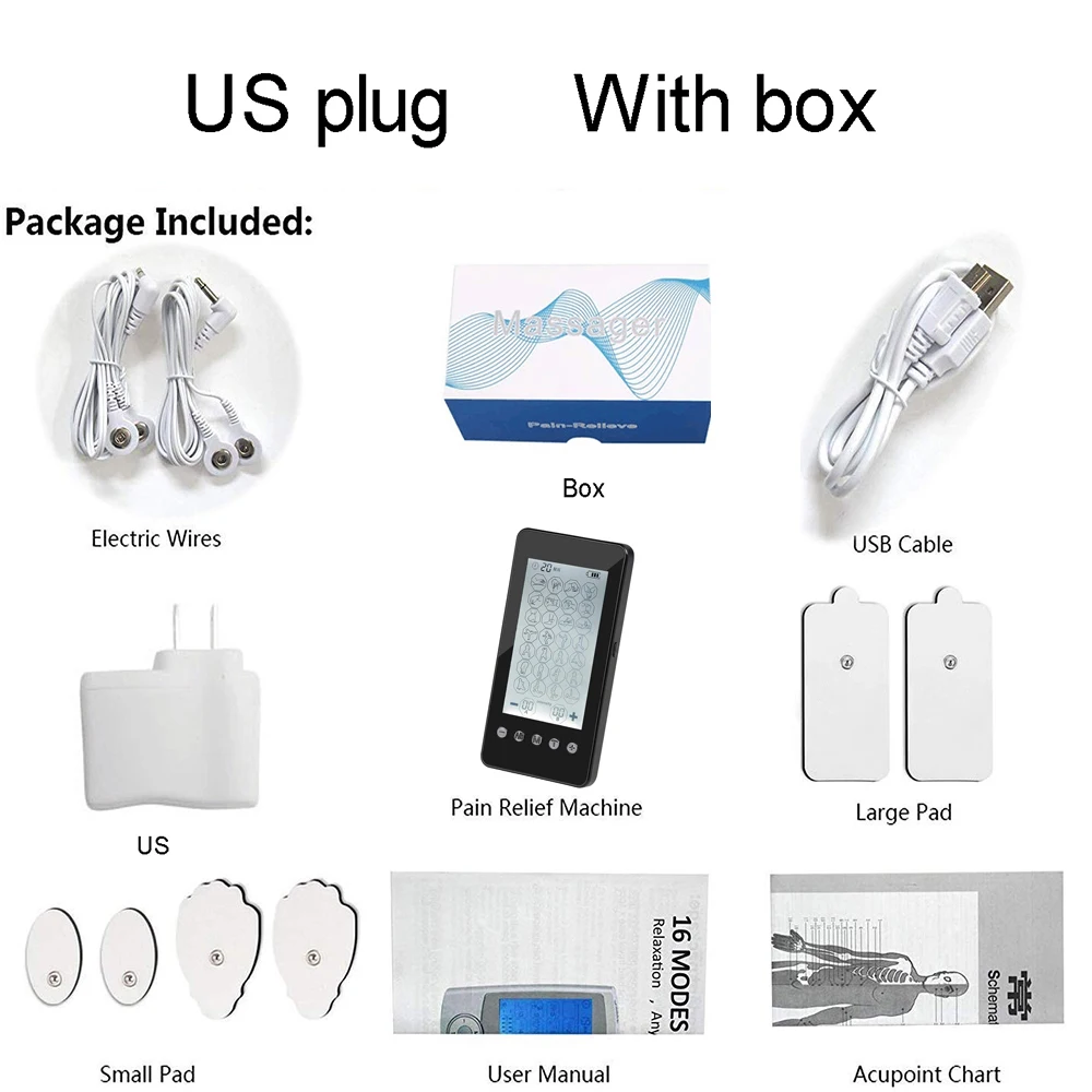 US With box Аппарат для стимуляции мышц Электростимуляция для облегчения боли и терапевтическое управление перезаряжаемое Электротерапевтическое устройство - Цвет: US With box