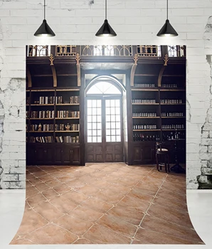 

VinylBDS European Style Room Decorated Photography Backdrops Wooden Cabinet Books and Wine Photo Studio Background for Wedding