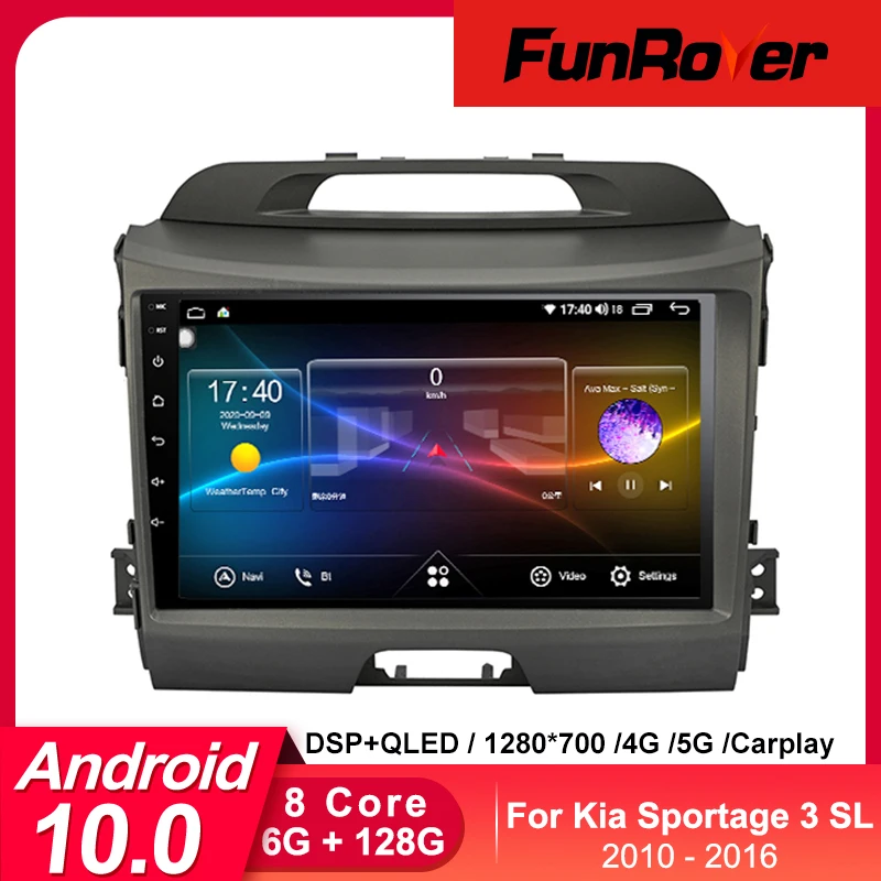 FUNROVER android 10 0 2 din Автомобильный Радио плеер для kia sportage 3 2010 2015 dvd gps навигация navi
