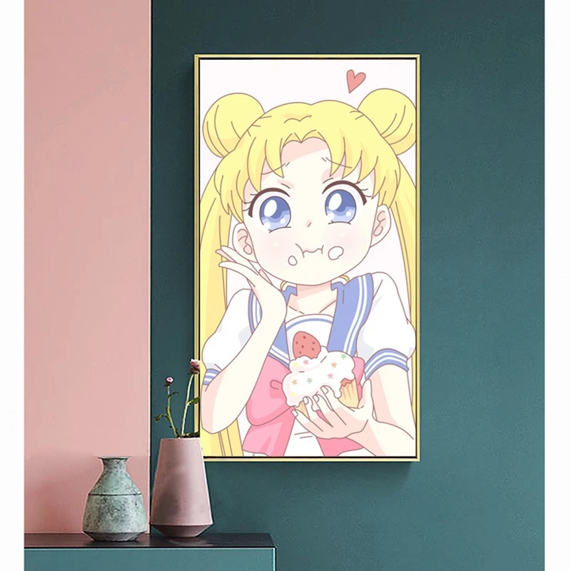 Anime Cartoon Figure Yellow-Haired Beautiful Girl Poster Home Decoration Painting Hd Print Picture Canvas for Living Room