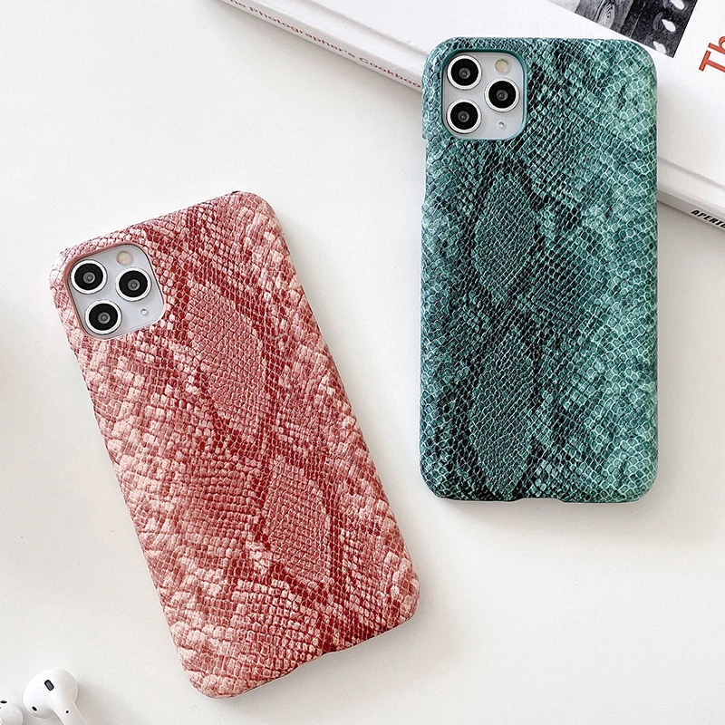 PU Leather Snake Hard Phone Case For Iphone 12 Pro Max 12 Mini 11 X XS Max XR 7 8 Plus Back Cover