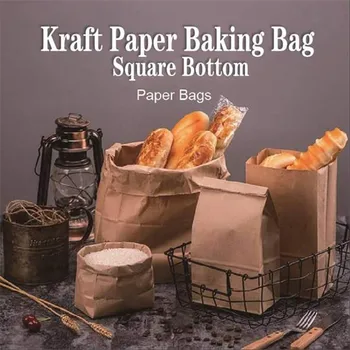 

Kraft Paper Baking Bag Square Bottom Paper Bag Kraft Brown Paper Bag for Food XH8Z