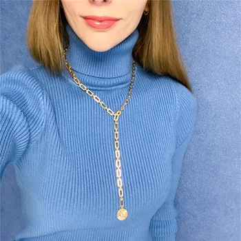 

Chunky Gold Color Plating Openable Clasp Eye Decorated Round Pendant Special Chain Linked Y Neck Free Adjustable Necklace