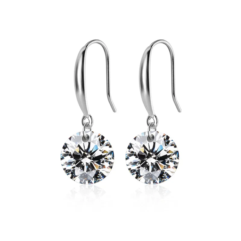 Silver-6mm LOYE 925 стерлингового серебра кубического циркония Висячие серьги простые милые хрустальные серьги для женщин девочек вечерние подарочные украшения для помолвки - Цвет камня: Silver-6mm