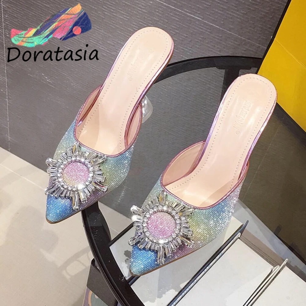 

DORATASIA 35-41 Brand Design INS Hot Girl Fashion Metal Decoration Mules Clear High Heels Slippers Women Party Shoes Woman